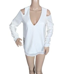Cooper & Elle Top Womens Size S White Cutout Shoulder Long Sleeve‎ Blouse Preppy